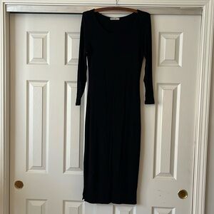 Marine Layer Ribbed Lined Midi Long sleeve Stretch Dress Black